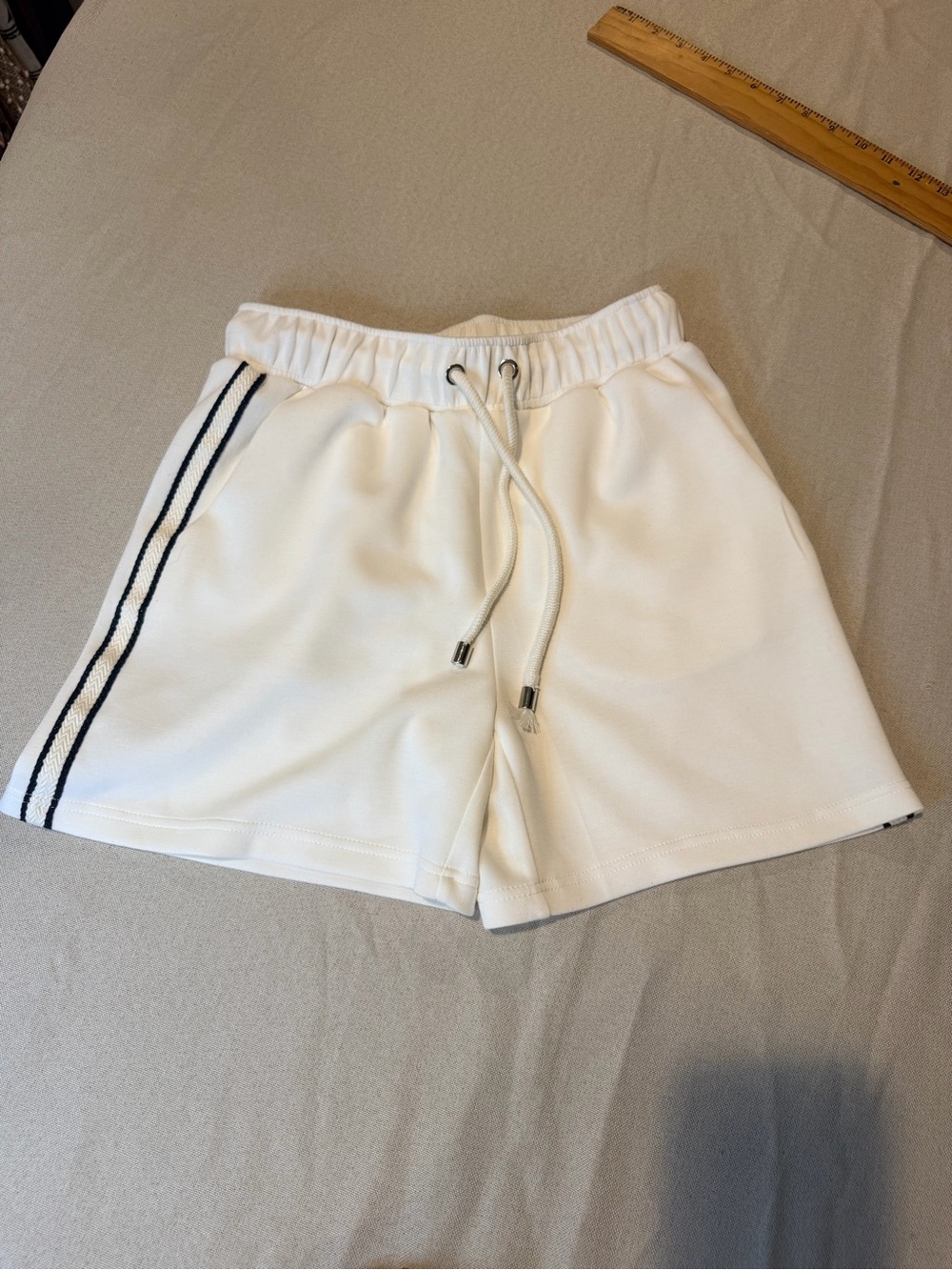 Tahari White Athletic Drawstring Shorts with Black Side Stripes